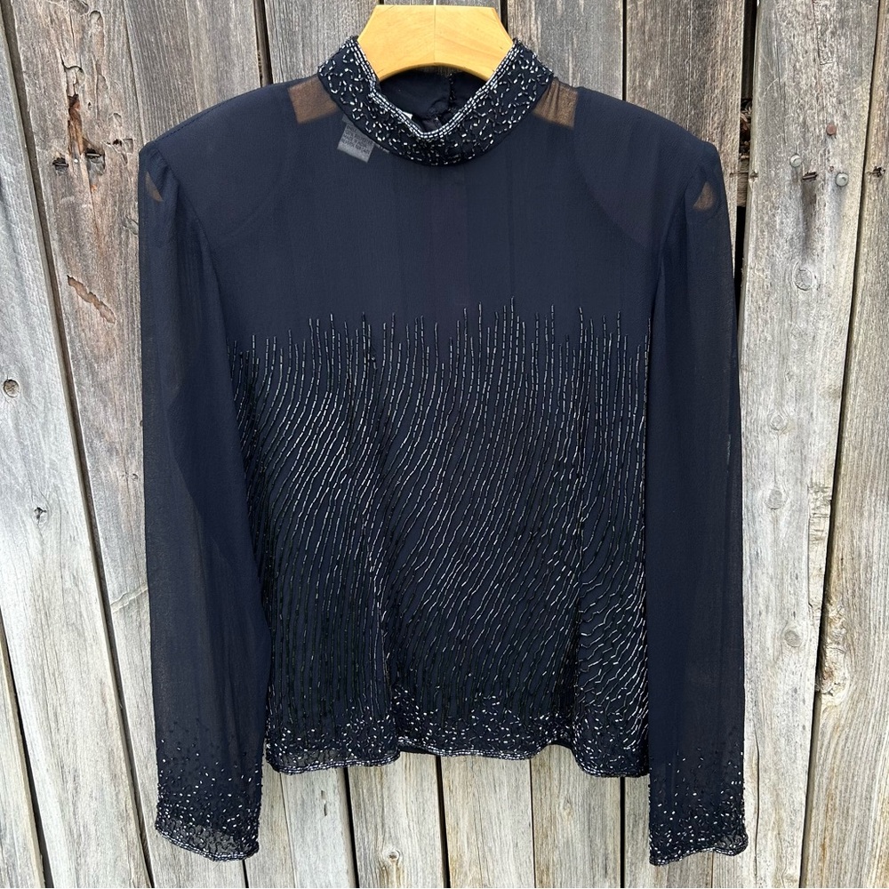 Vintage Y2K Jkara Beaded Sheer Blouse Top Polyester Black 8 - Picture 16 of 16